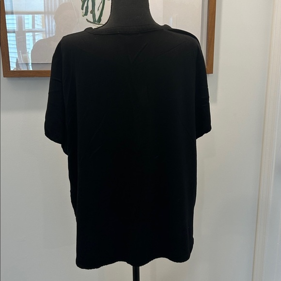 Black Amazon Essentials V-neck button down gathered shoulder short sleeve top XL - Picture 3 of 8